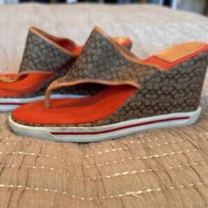 Coach 10 Alisha Signature Wedge Thong Sandals